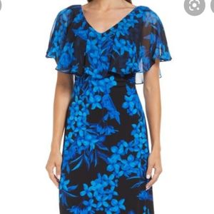 Floral Cape Sleeve Midi Dress